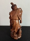 Vintage Asian Red Wood Hand Carved Man Holding Fish 8  Statue Figure