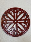 Red Powder Coated Iron Trivet Round Circle Enamel Decorative 8  Rubber Footed