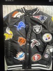Ultra Game Nfl Varsity Jacket Black Unisex Kids Size 8 Multi-team Patches