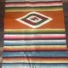 Vintage Mexican Wool Saltillo Serape Blanket Rug With Fringe 20 X 45   