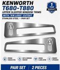 Kenworth T680-t880 Upper Sleeper Window Trims With  kw Logo  Cutout Ss Pair