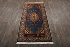 3x6 Blue Vintage Turkish Rug Hand-knotted Wool Isparta Area Carpet 1100
