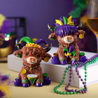 2 Pcs Mardi Gras Highland Cow Figurines  Carnival Feather Mask Beads Scottish Co