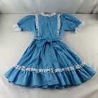Vintage Circle Frilly Party Twirl Dress Blue Heart Polka Dot Lace Girls Size 8 