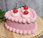 Valentines Day Pink Faux Heart Cake With Red Cherries Figurine Figure 6  X 6 
