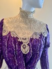 Victorian 1880 Authentic Regal Purple Silk French Lace Trim Boned High Collar-ec