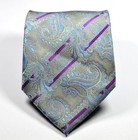 New Classic Paisley Silver Beige Blue Jacquard Woven 100  Silk Men s Tie Necktie