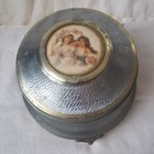 Vtg Victorian Aluminum Footed Vanity Powder Puff Music Trinket Box Works