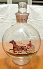 Vintage Mcm Harness Racing Glass Decanter Set Hand-painted Sulky Horse     Ds31