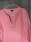 Talbots Linen Long Sleeve Beaded Neck Top Size Medium