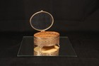 Vintage Ormolu Jewelry Casket Beveled Glass Lid Filigree Trinket Box Footed