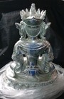     new    silver Resin Meditating Buddha Sculpture With Engraved Carvings  21  Tall