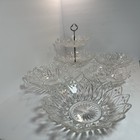 Vtg Federal Glass Petal 2 Tier Serving Tray   4 Bowls Clear Glass 1960s Easter