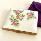 Vintage Marhill Powder Compact Guilloche Enamel With Painted Flowers