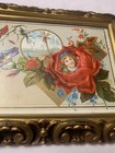 Vintage Antique Card Of An Old Fashioned Child Inside A Rose-framed In Glass 