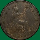1874 Halfpenny Great Britain Victoria Fine F Coin  29689