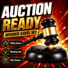 Black Wooden Auction Gavel Set Judge Hammer Sound Block Office Decor Gift Base