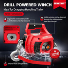 Drill Powered Portable Winch 1000lbs  With 40ft Red