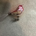 Vintage Mercury Glass Clipon Bird Ornament Red gold Fiberglass Tail 5   x3   