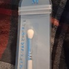 Double-ended Oval Eye Shadow Makeup Brush  White Handle Blue Ferrule