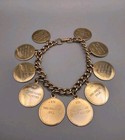 Vtg Ten Commandment Charm Bracelet Gold Tone Round Charms 6 75  