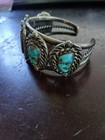 Vintage Navajo Handmade  Sterling Silver   Turquoise Cuff Bracelet 76 Grams