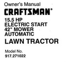 Owners Manual Sears Craftsman 15 5 Hp   lawn Tractor 42    Mower - Model 917 271022
