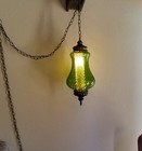 Vintage 60 s   70 s Mid-century   Modern Ceiling Light Sway Lamp Green Glass 24 