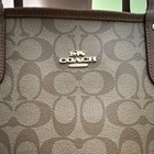 Coach Signature Logo Brown Large Tote Bag W  Zip Pouch  Leather Trim