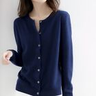 Women s Cardigan Solid Color Sweater Cashmere Blend Simple Crew Neck Jacket Coat
