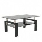 Rectangle Black Glass Coffee Table With Metal Legs Modern Living Room Center