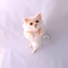 Handmade Wool Felt White Cat Hugging Pose Art Doll Figure Japan
