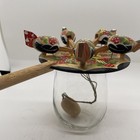 Vtg Wooden Russian Folk Art Pecking Chickens Swirling Toy
