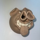 Vintage Hand Made Stoneware Pottery Silly Pig Face Piggy Bank Panake Signed 