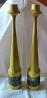 Vtg Mcm Danish Modern Chartreuse Paint Wood Candlesticks Original Paper Wrappers