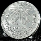  beautiful  Authentic Mexico 20 Centavos  720 Fine Silver Coin  cap And Rays  