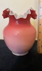 Antique Victorian Art Glass  Cabinet Vase Peachblow Ruffled Rim 6 3 4  Tall