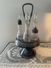 Antique Simpson Hall Miller Victorian Quadruple Silverplate Etched Cruet Set