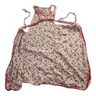 Vintage Full Bib Pinafore Apron Grandma Pink Red Floral Print Over The Head 