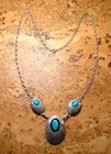 Vintage Native American Signed Spencer Turquoise Sterling Silver Necklace Navajo