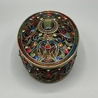 Vintage Jeweled Trinket Box Oval Enamel Rhinestone Pill Box 3 75   