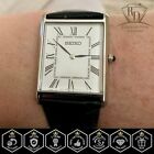 Seiko Men s Watch Rectangular Quartz Black Leather Strap Vintage Dial Swr049 New