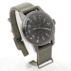 Bulova Military Hack 98a255 Men s Black Dial Green Leather Strap Automatic Watch
