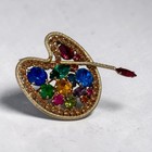 Vintage Signed Weiss Rhinestone Artist Paint Palette Brooch Pin Gold Tone Art 