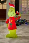4 Ft  Led The Grinch In Ugly Sweater Candy Cane Christmas Airblown Inflatable