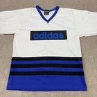 Vintage 90s Adidas Center Logo Hockey Jersey Mens Medium Usa Made White Blue