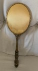 Antique Brass Hand Oval Mirror Vanity Victorian Padded With Flaw