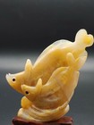                                   Vintage Chinese Shoushan Stone Carved Couple Angel Fishes Art Statue