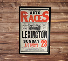 1930s Lexington Speedway Auto Racing Framed Poster  Vintage 14x22 Dirt Car Race