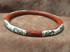 Cloisonne   Carved Cinnabar Vintage Chinese Bracelet Whote Enamel   Flowers
